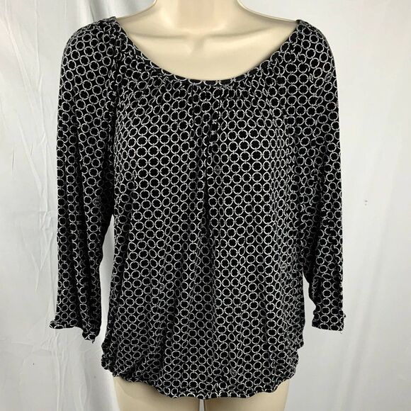 Michael Kors Black/White Bell Sleeve Boatneck Top Size Medium - Picture 1 of 8